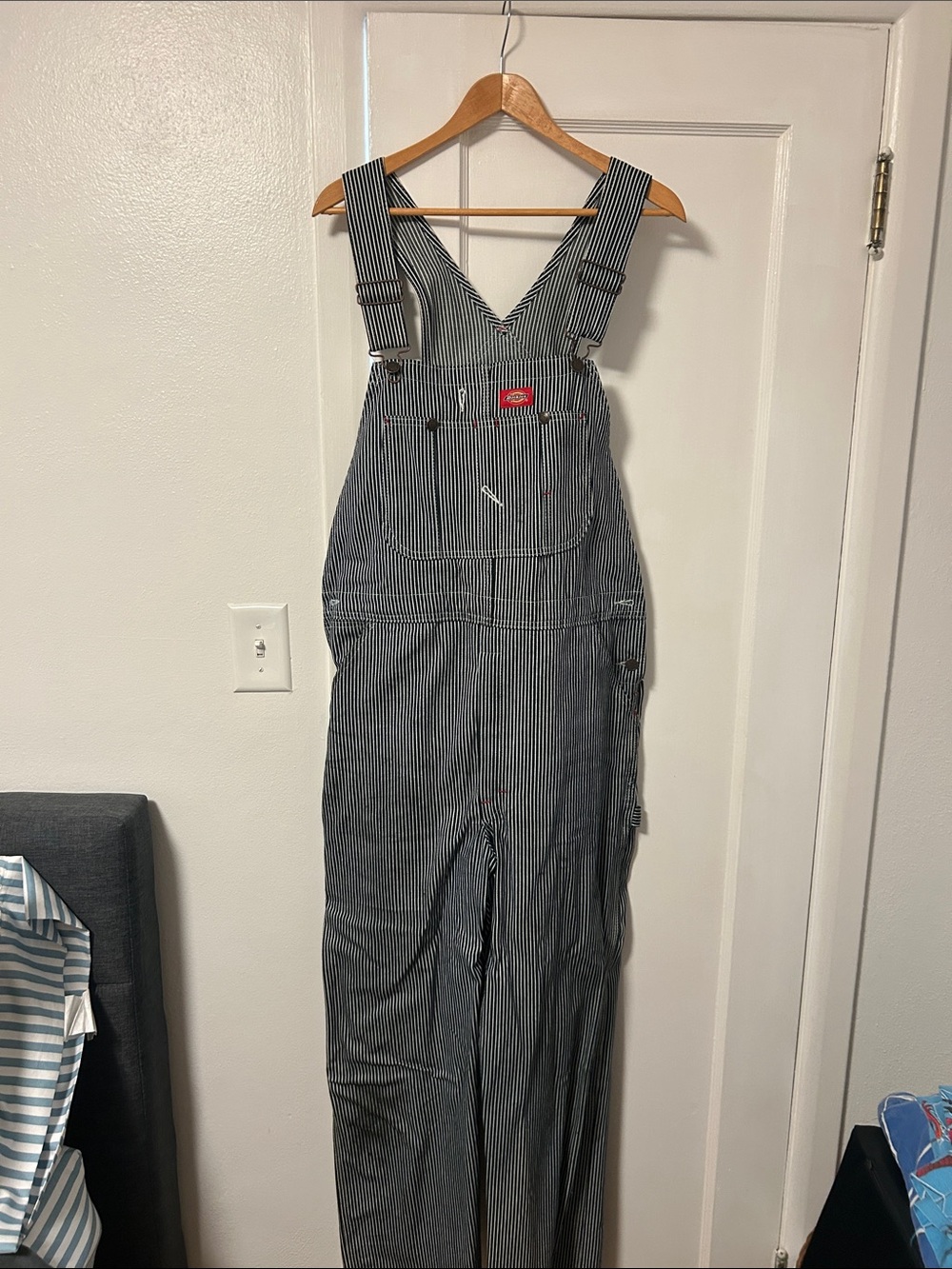 Dickies Black and White Striped Overalls